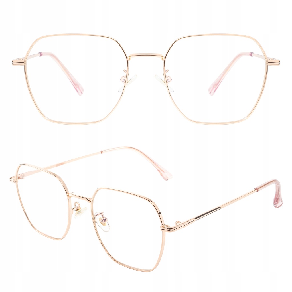 OKULARY ZERÓWKI KOBIECE GEOMETRYCZNE OPRAWKI DO OKULARÓW ZŁOTE ROSE-GOLD