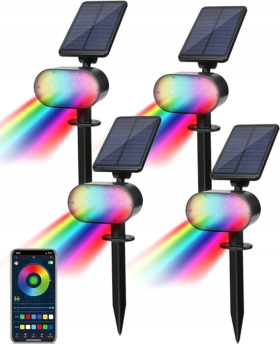 BLOOMWIN Zestaw 4 solarnych reflektorów ogrodowych RGB