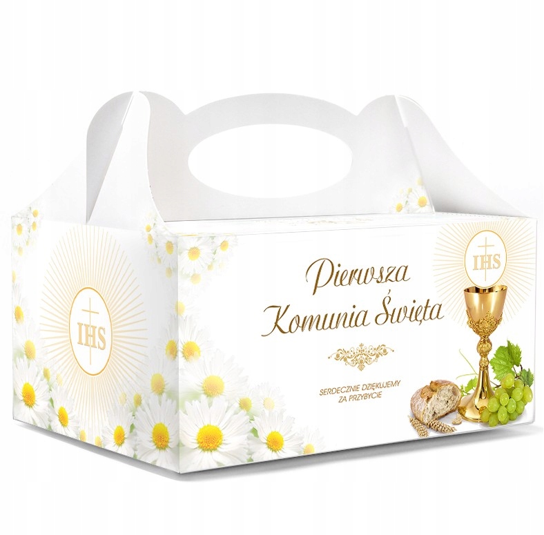 PUDEŁKO na ciasto PIERWSZA KOMUNIA białe IHS 5 szt