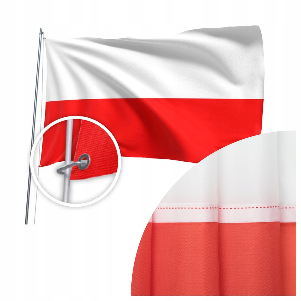 FLAGA POLSKI 112x70 cm NA MASZT PODSZEWKA