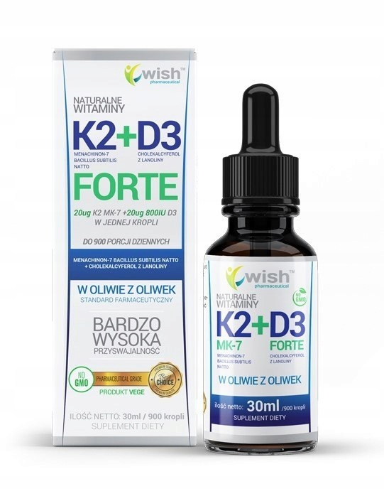 Naturalna Witamina K2 MK-7 + D3 Forte, w Kroplach