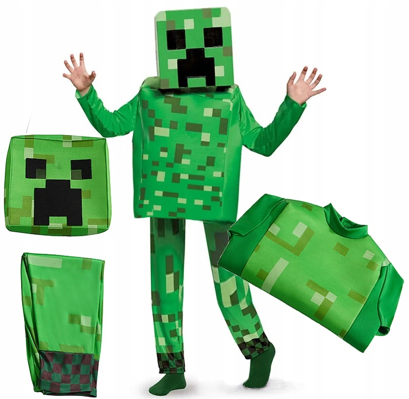 Strój Kostium Przebranie minecraft Creeper Maska Spodnie Bluzka 110-120 S