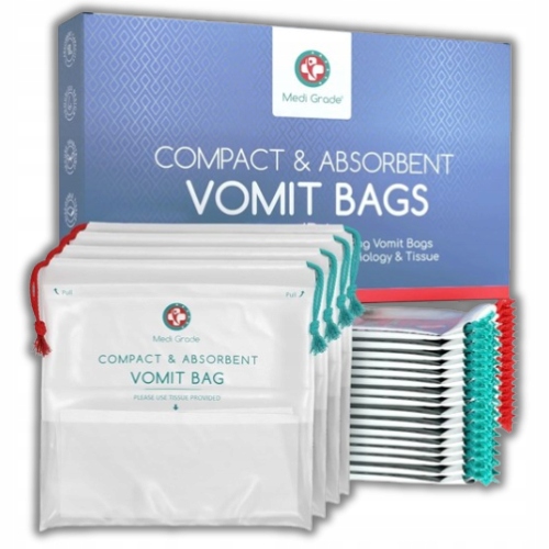 ZESTAW WORECZKI NA WYMIOCINY WYMIOTY MDŁOŚCI TORBA WOREK 750ml 22 SZTUKI