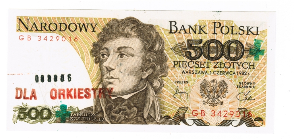 Cegiełka Banknot 500+ dla WOŚP nr 000006