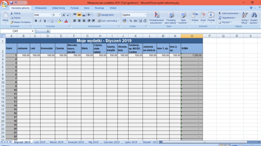 Samodzielne narzędzie do kontroli wydatków - Excel