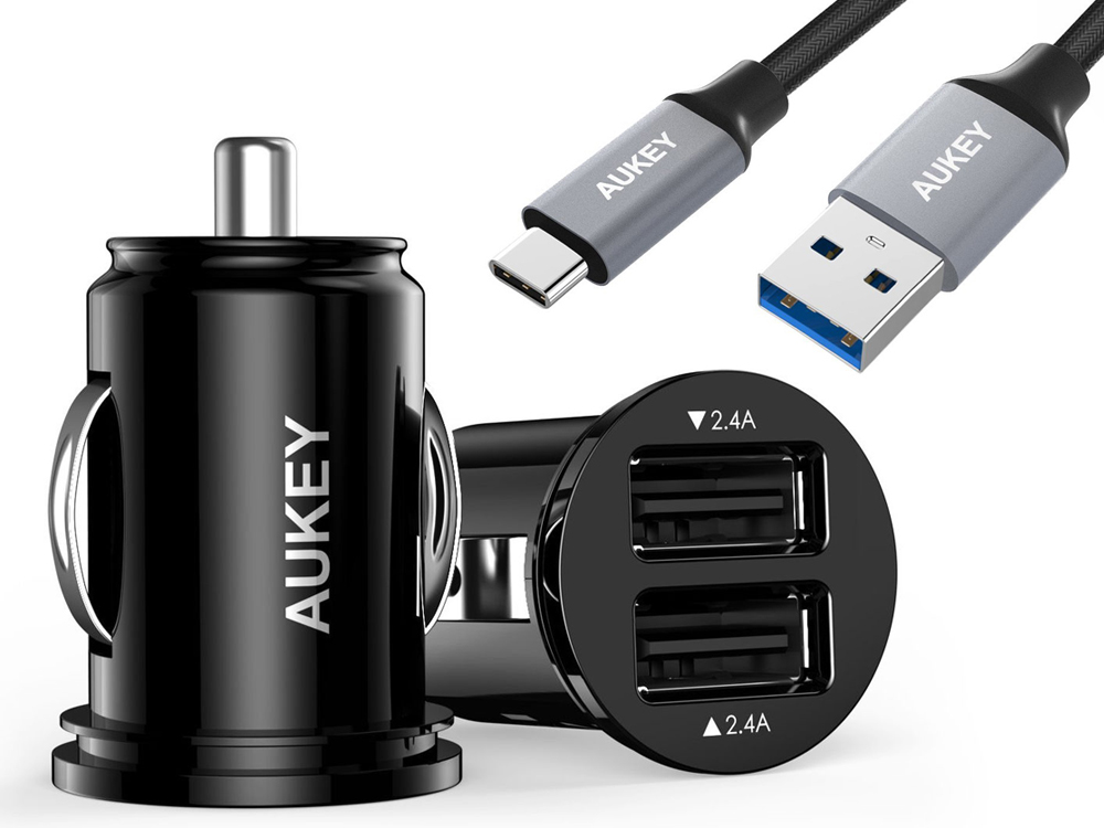 AUKEY CC-S1 2xUSB 24W AiO ŁADOWARKA + KABEL USB-C