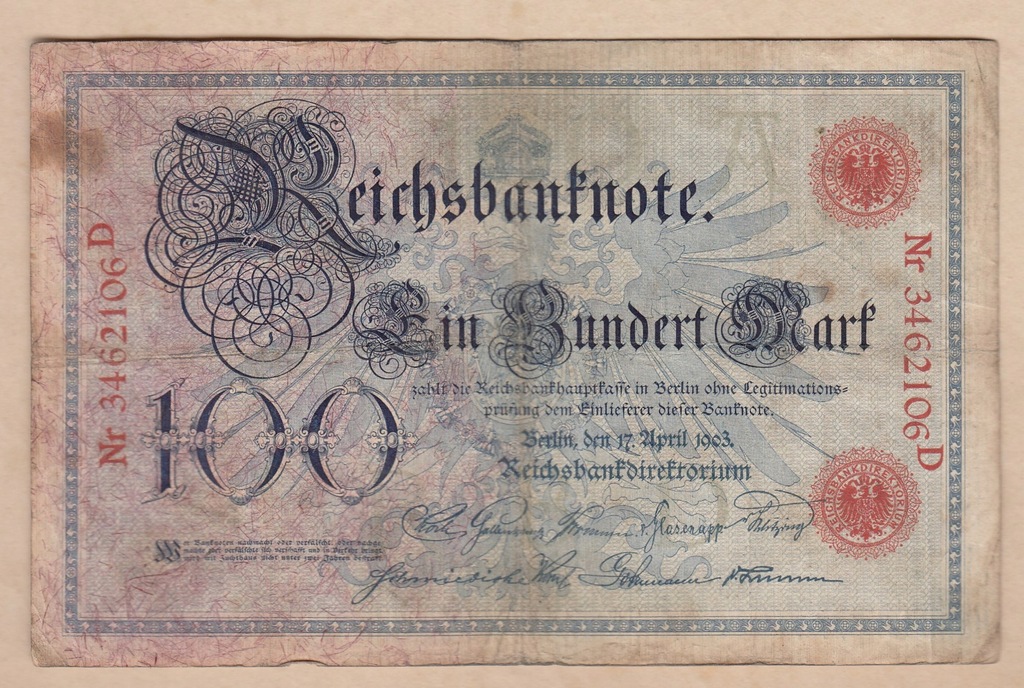 Niemcy 100 marki 1903r Seria D