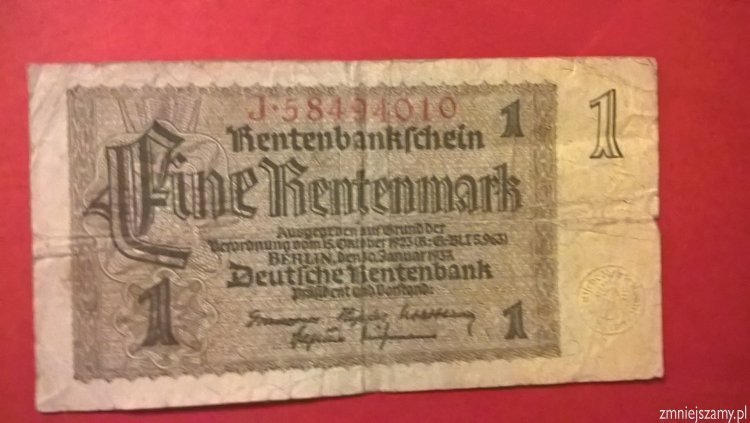 Niemcy - Oryginalna 1 marka z 1937 roku seria J