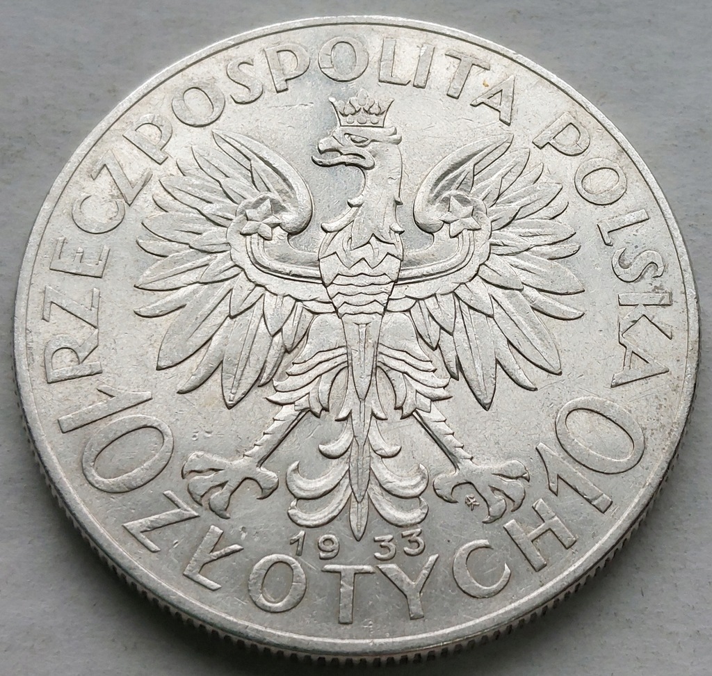 POLSKA - II RP : 10 złotych - GŁOWA KOBIETY - 1933 - srebro