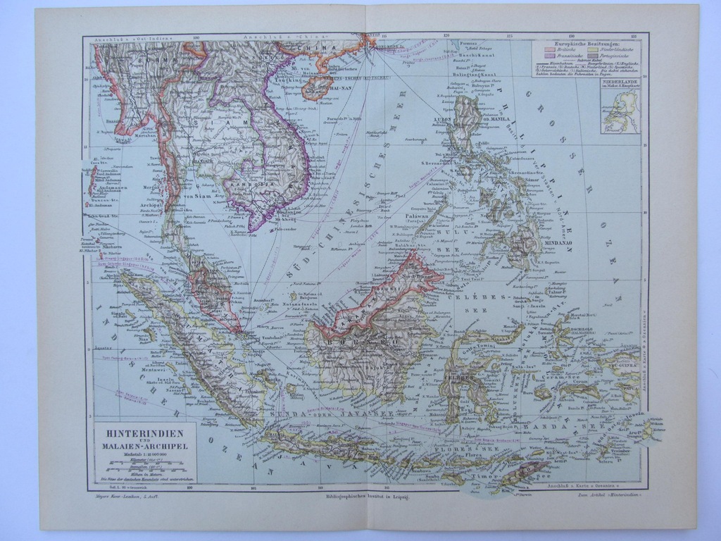 INDONEZJA MALEZJA ARCHIPELAG MALAJSKI mapa 1897 r.
