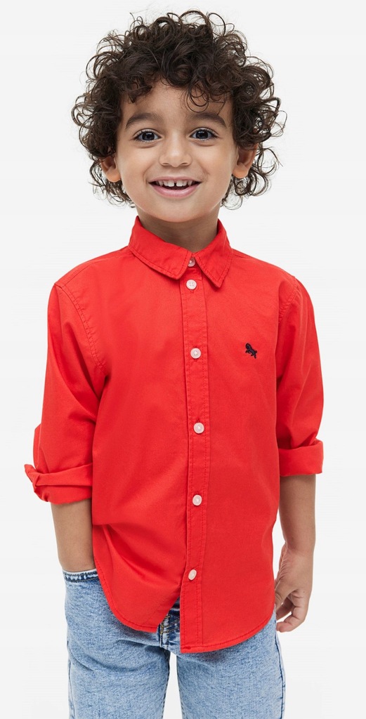 H&M ŚLICZNA Bawełniana koszula R.110 red
