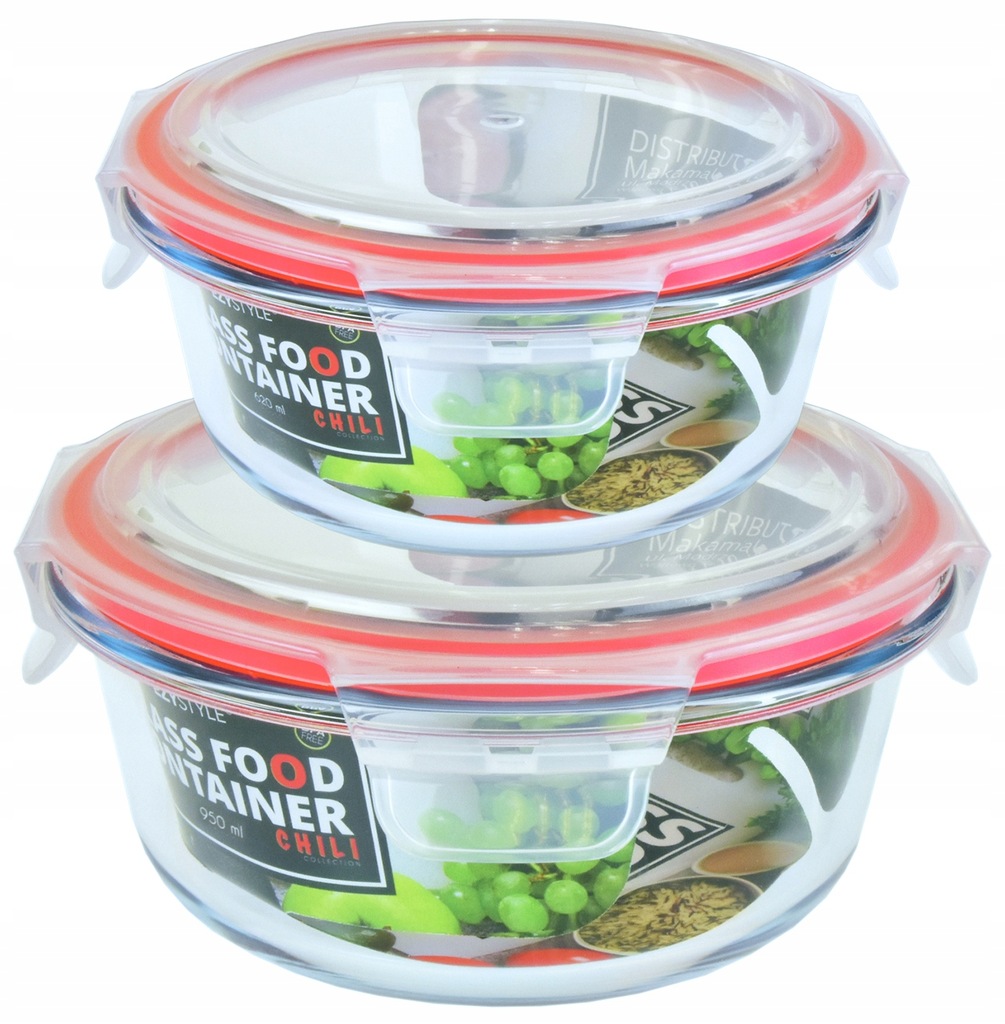  Набор стеклянных контейнеров для пищевых продуктов КРАСНЫЙ x2 .