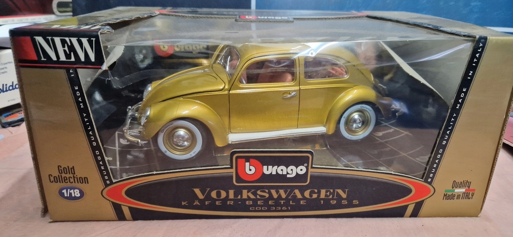 vw garbus 1955 1/18 burago gold collection 3361