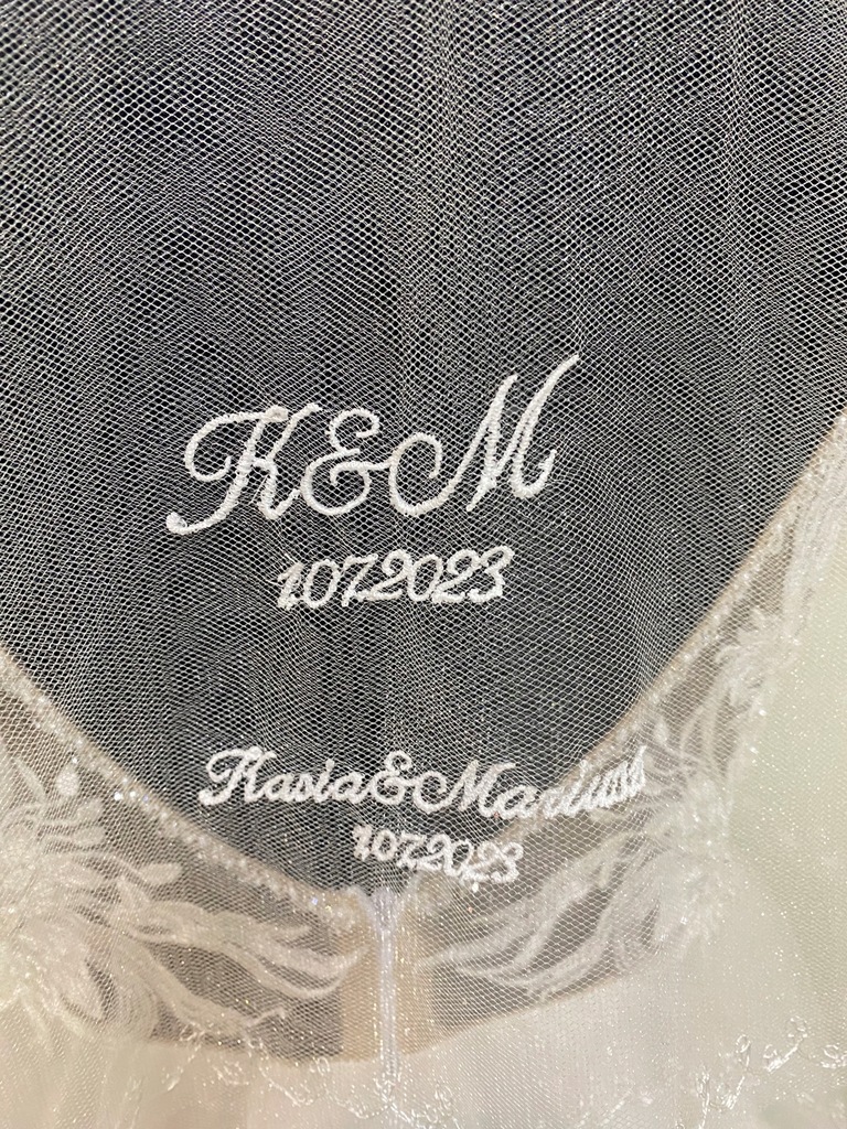 Welon ślubny z haftem, personalizowany, data ślubu