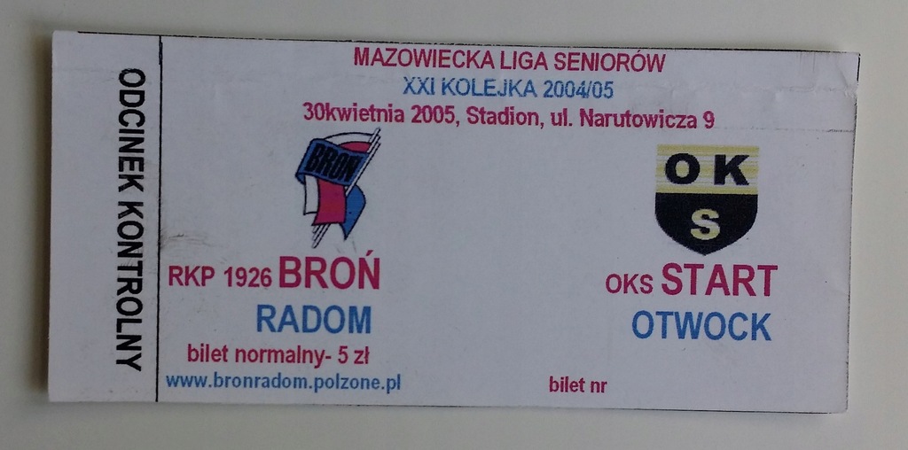Bilet Broń Radom - Start Otwock 30.04.2005