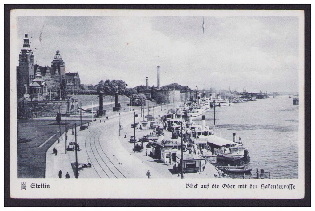 Szczecin - Stettin Blick auf die Oder mit der Hakenterrasse 1942 rok