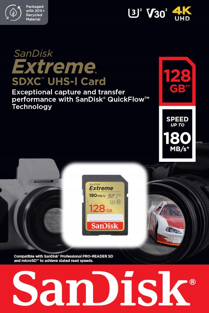 SANDISK EXTREME SDXC 128 GB 180/90 MB/s V30 UHS-I