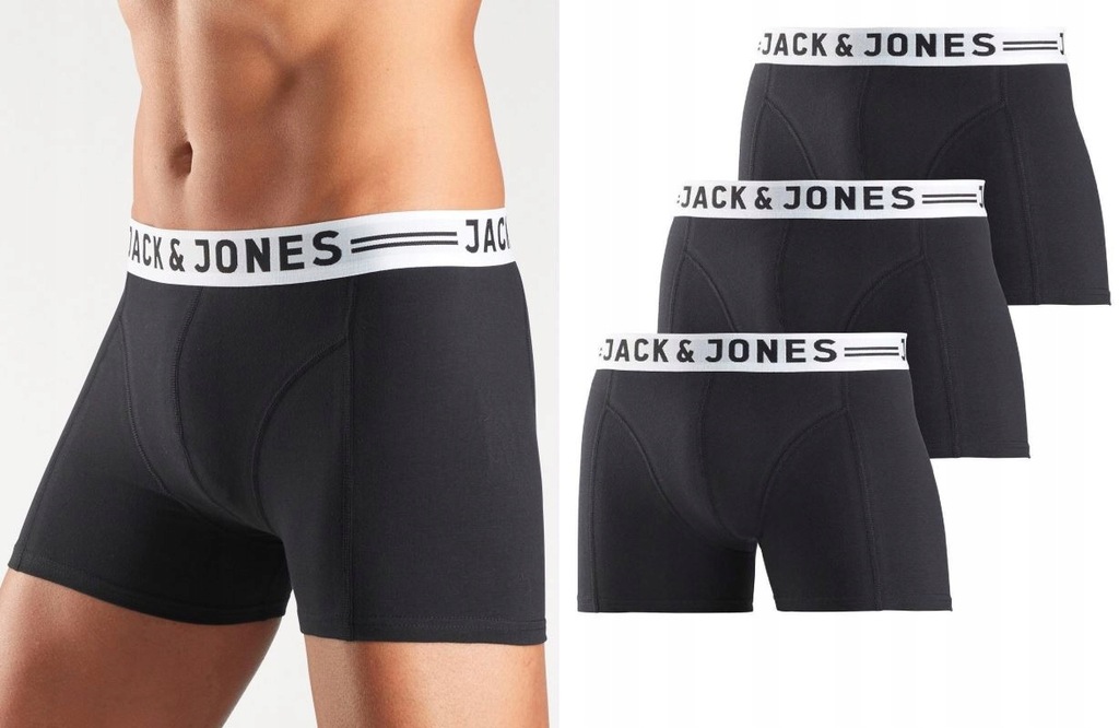 JACK & JONES CZARNE BOKSERKI MĘSKIE M 3 SZT