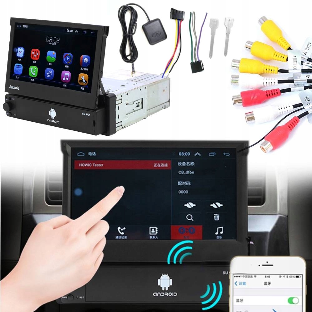 RADIO SAMOCHODOWE 1DIN 7 BLUETOOTH WIFI GPS ANDROID WYSUWANE EKRAN DOTYKOWE
