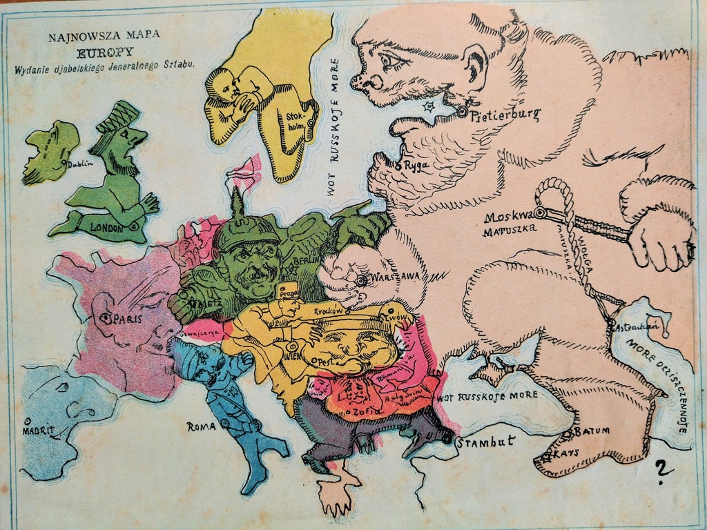 NAJNOWSZA MAPA EUROPY 1915 + POLSKA I LITWA +