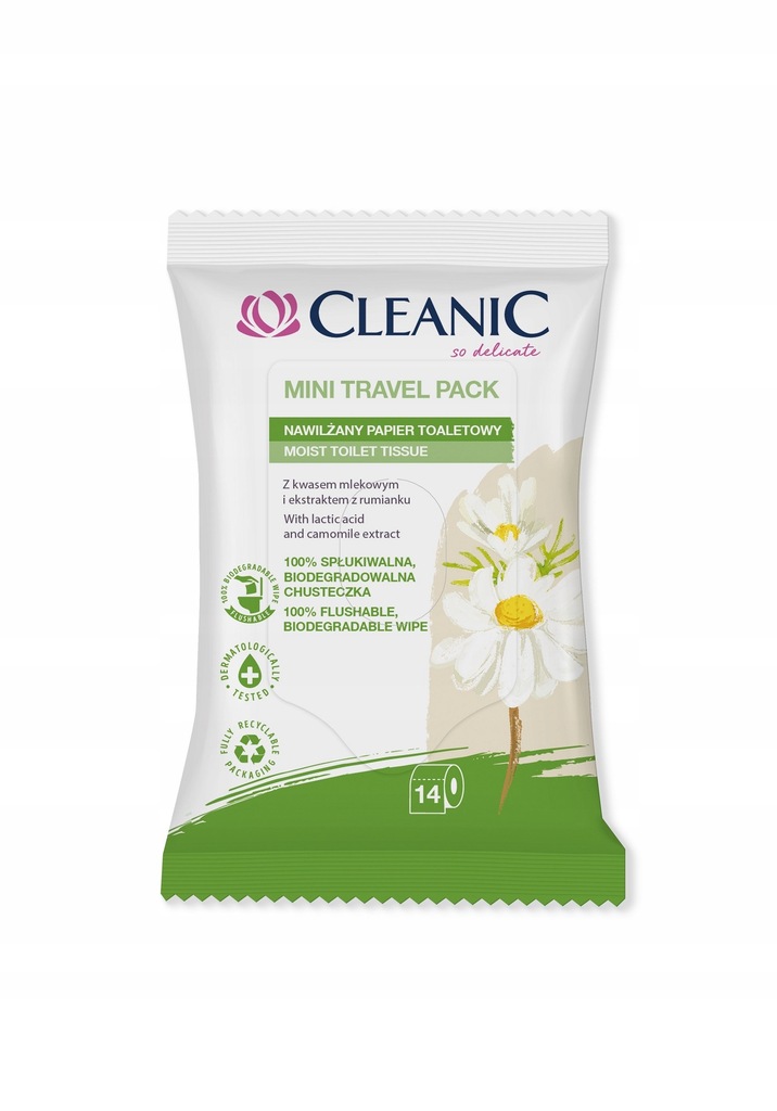 Cleanic Mini Travel Pack Nawilżany Papier toaletow
