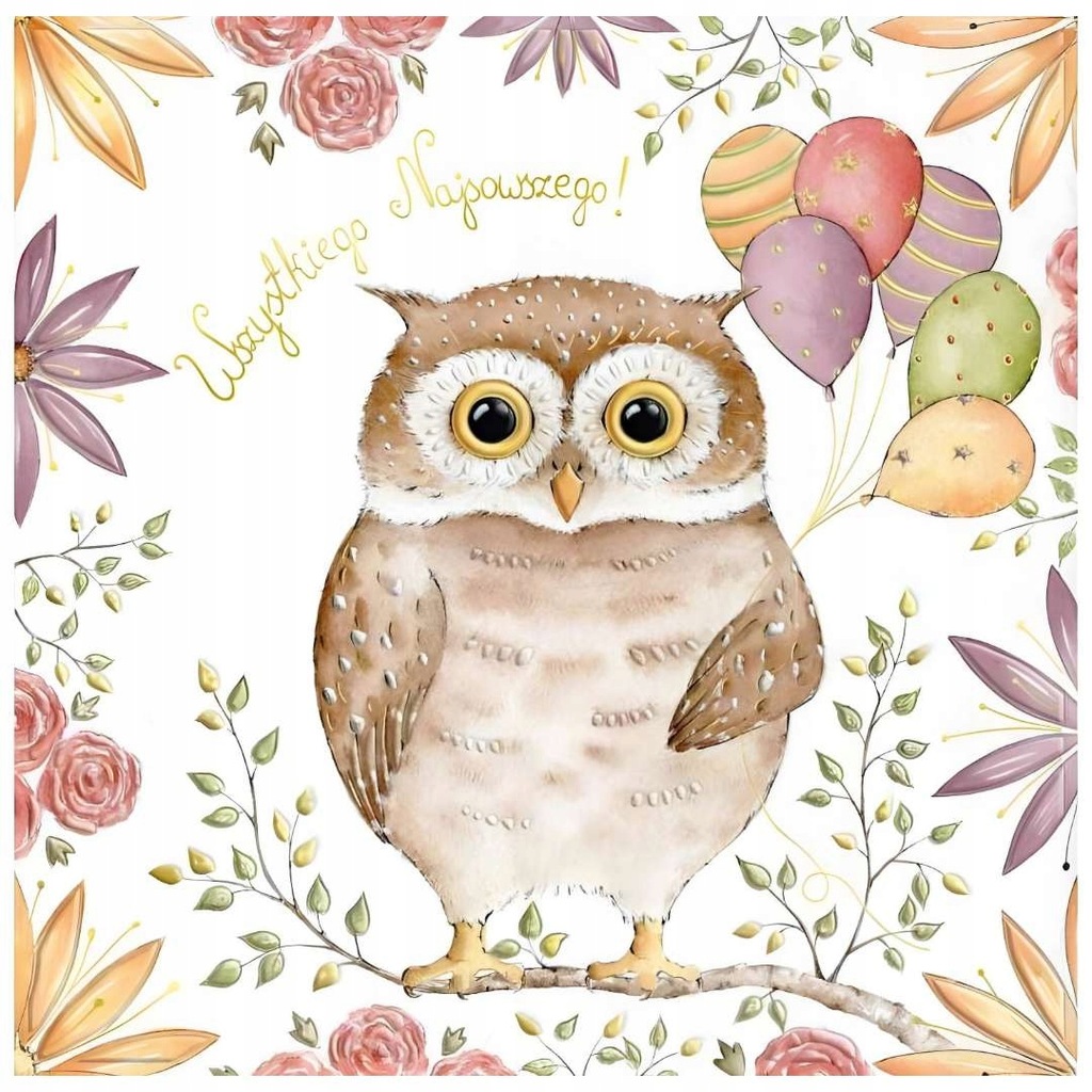 Kartka okolicznościowa na życzenia pieniądze SOWA liście balony URODZINY