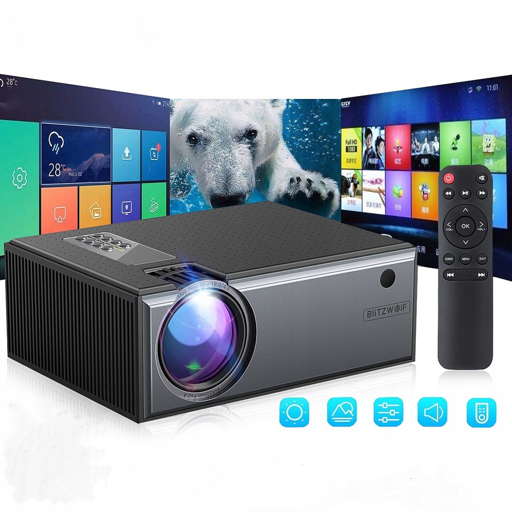 Купить Светодиодный ЖК-проектор BlitzWolf 1080P HD для домашнего кинотеатра: отзывы, фото, характеристики в интерне-магазине Aredi.ru