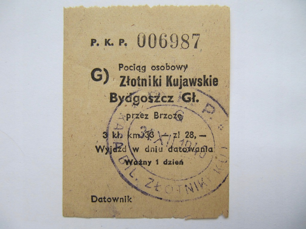 ZŁOTNIKI KUJAWSKIE - BYDGOSZCZ. Pieczątka,stempel 1946 r. PKP