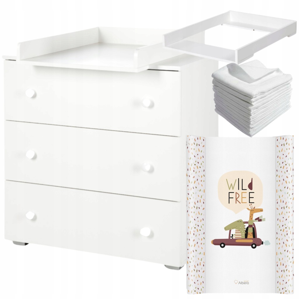 KOMODA NIEMOWLĘCA Z PRZEWIJAKIEM POJEMNA SZUFLADA MATA MIĘKKA PIELUCHY