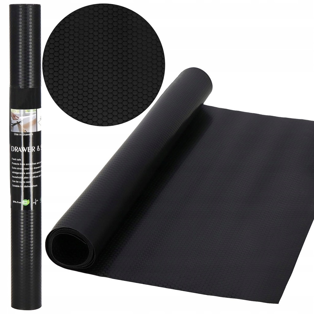 MATA ANTYPOŚLIZGOWA DO SZUFLAD SZAFEK OCHRONNA PODKŁADKA CZARNA 300 cm
