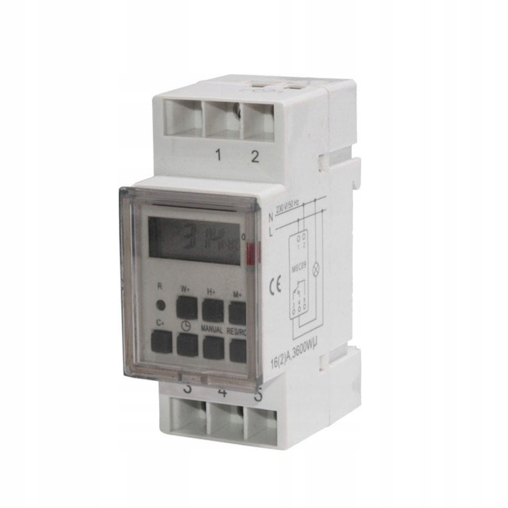 Timer cyfrowy Maclean MCE09 na szynę DIN 10 programów 3600W max 156 program