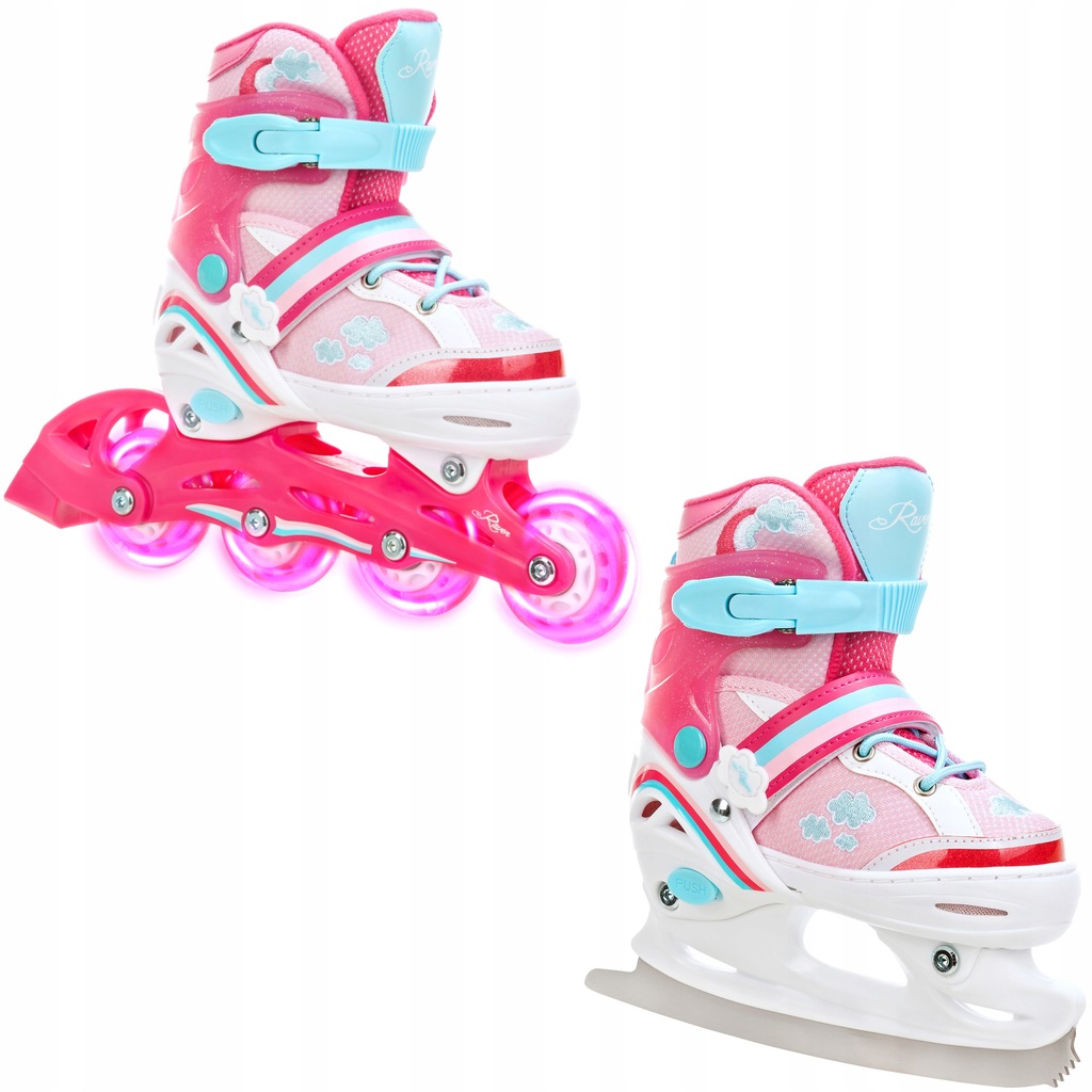 Rolki Łyżwy 2w1 RAVEN Zoya Pink 27-30 Kółka LED