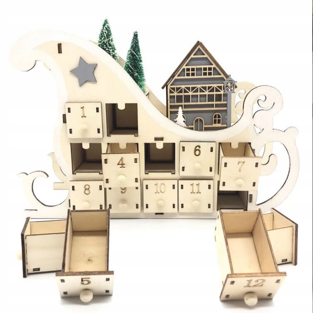 Wooden Christmas Advent Calendar House Tree House