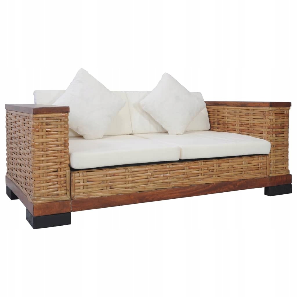 2-osobowa sofa z poduszkami brązowa naturalny rat