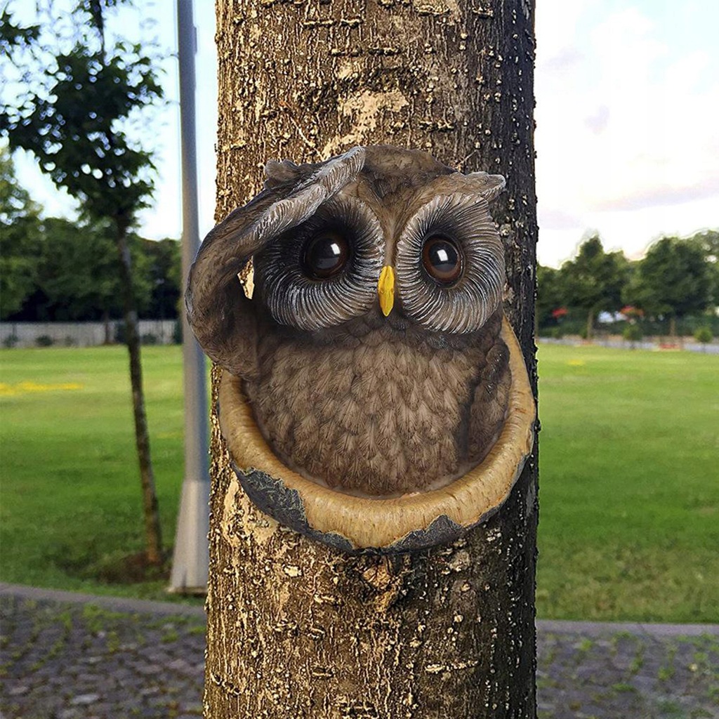 1 sztukę Owl Tree Hugger Staute Posągi Twarzy