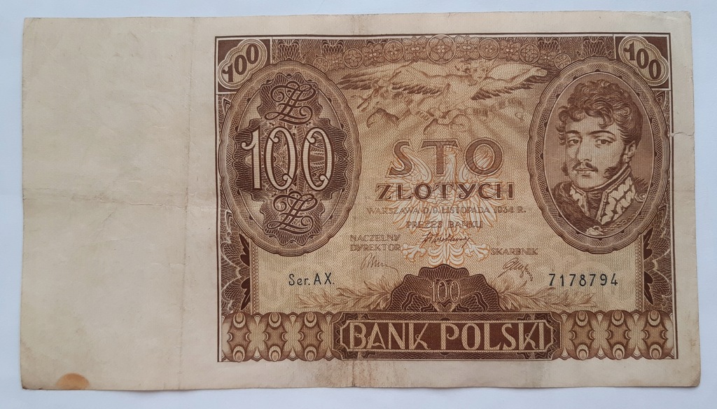 Купить Банкнота Второй Польской Республики номиналом 100 злотых 1934 года AX, в две строки вверх.: отзывы, фото, характеристики в интерне-магазине Aredi.ru