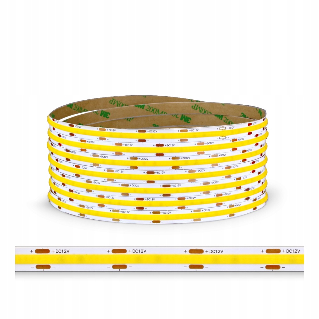 TAŚMA LED COB 480LED/m 15W/m 3000K CIEPŁA 12V/DC 1500Lm/M CIĄGŁE ŚWIATŁO