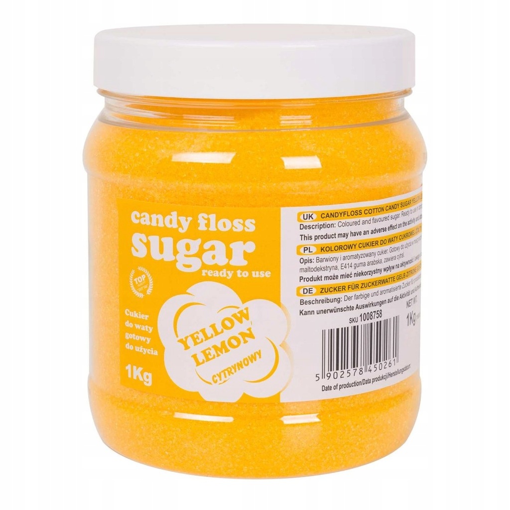 Kolorowy cukier do waty cukrowej żółty o smaku cyt