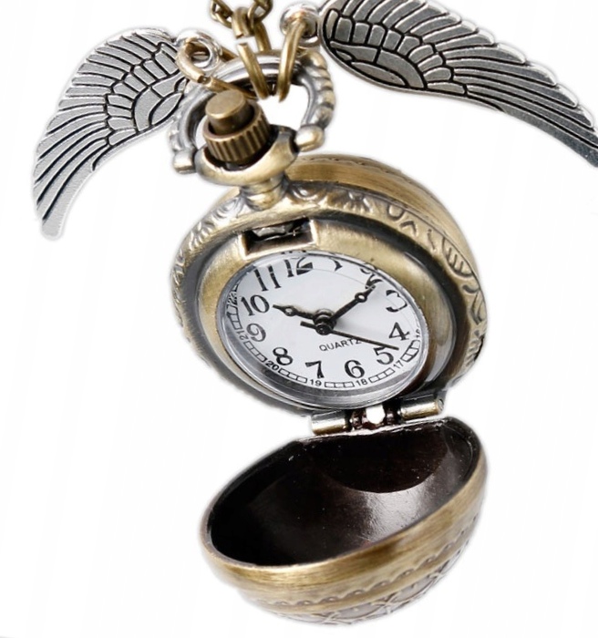 Naszyjnik Harry Potter złoty znicz zegarek skrzydełka medalion + łańcuszek
