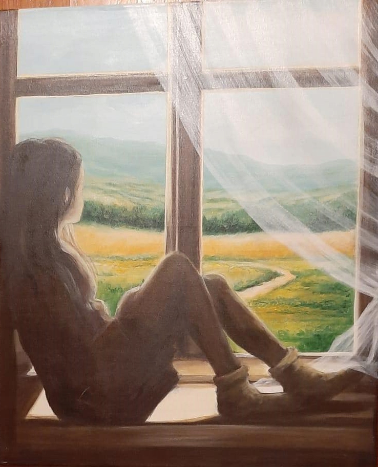 Nostalgiczny Obraz "Kobieta w Oknie" - Marta Przybyłowicz