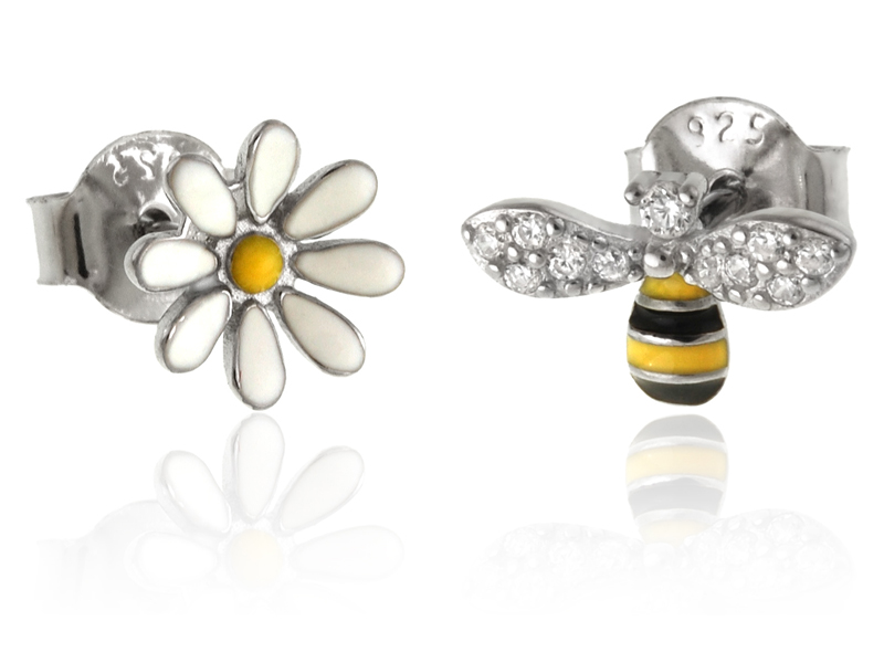 Kolczyki asymetryczne Pszczółka i kwiatek k3375