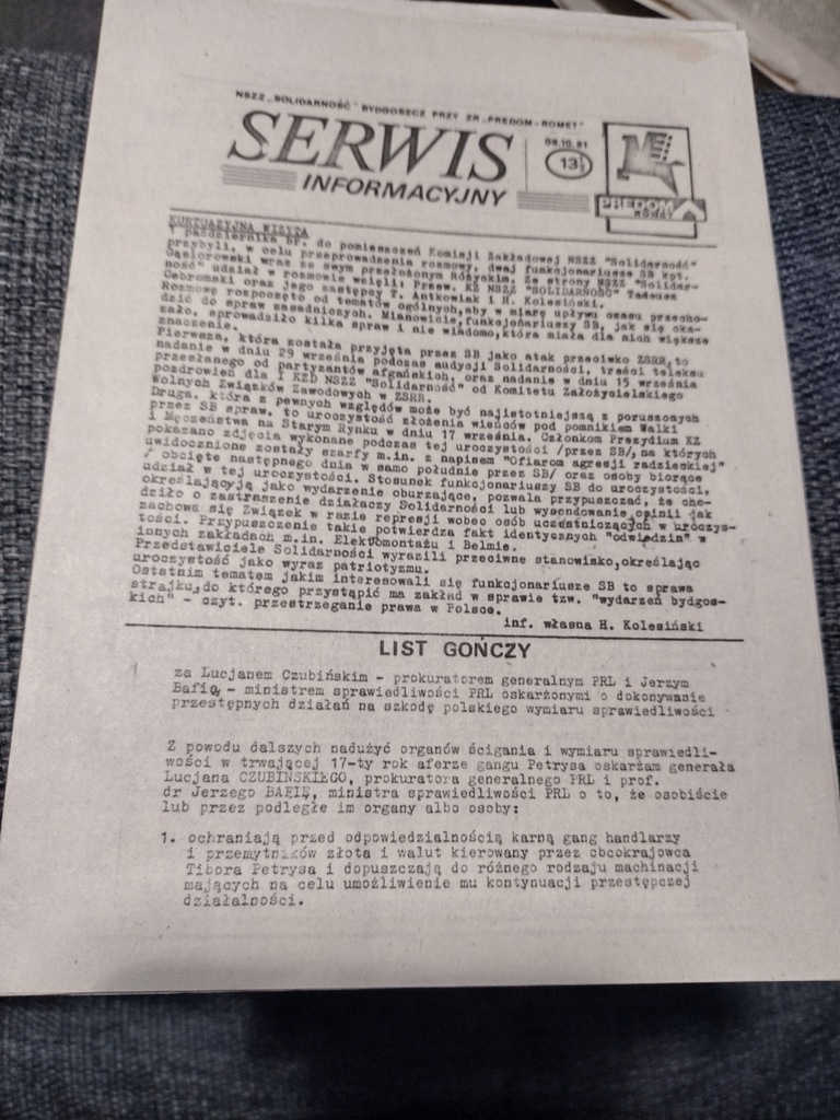 Serwis informacyjny Predom Romet Bydgoszcz nr 13 jedna druga 1981 r