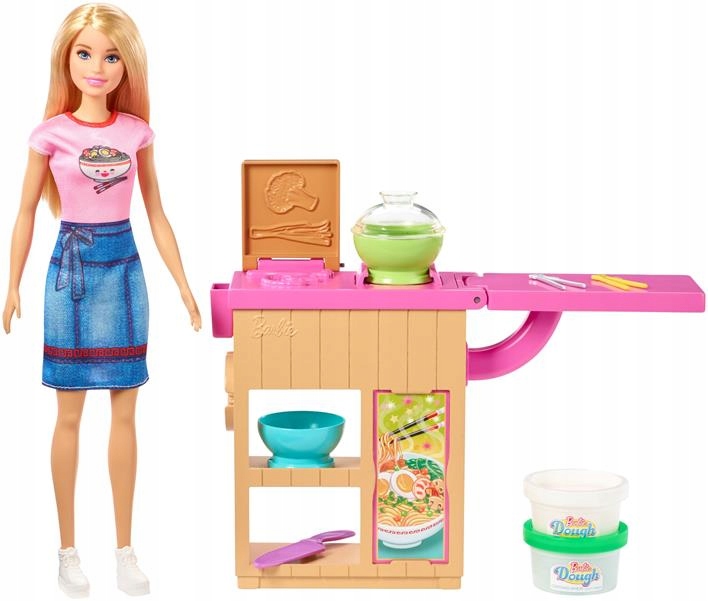 Barbie LALKA BARBIE W KUCHNI DOMOWY MAKARON 4+