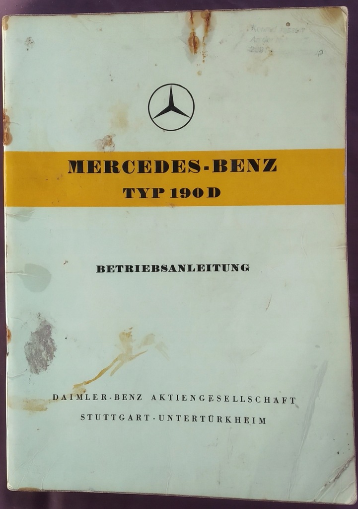 Instrukcjaobsługi Mercedes W121 190D ponton diesel