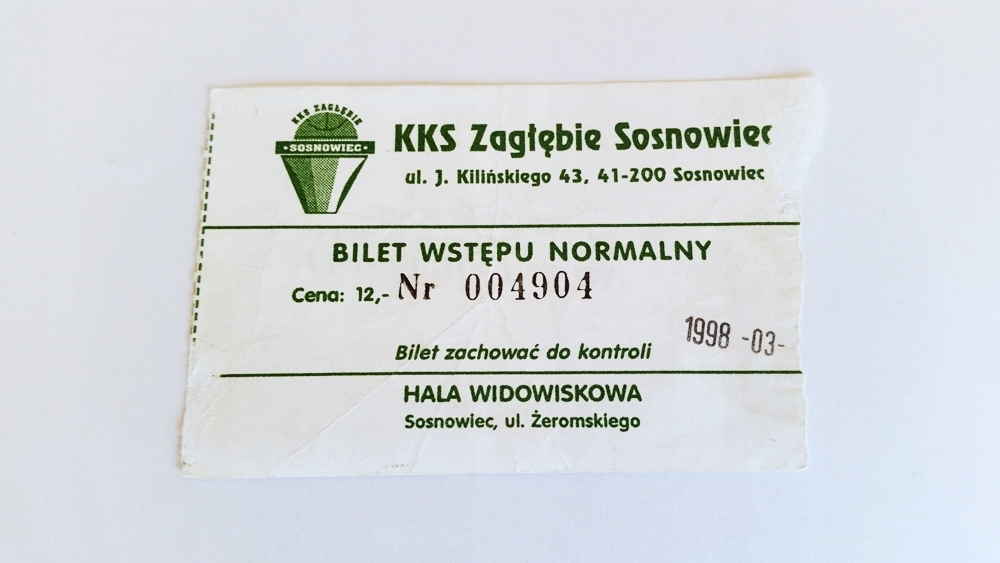 bilet koszykówka ZAGŁĘBIE Sosnowiec 1998