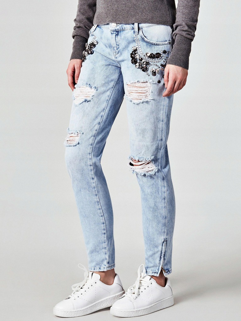 22J022 GUESS__XXZ SPODNIE JEANS RIPPED ZDOBIENIE_M