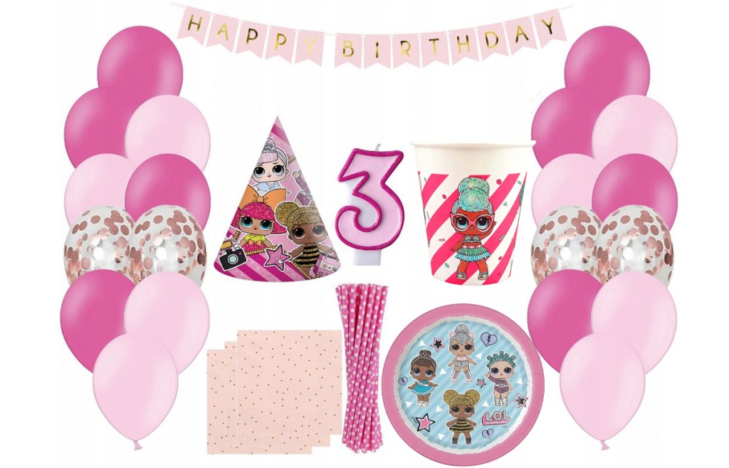 ZESTAW LOL Surprise na 3 Urodziny dekoracje balony