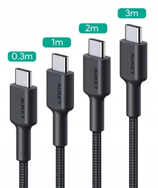 AUKEY CB-CD37 zestaw 4 szt. nylonowych kabli Quick Charge USB C -USB C | 0.