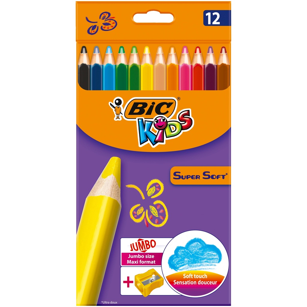 Kredki ołówkowe BIC Kids JUMBO 12 sztuk +Temperówka