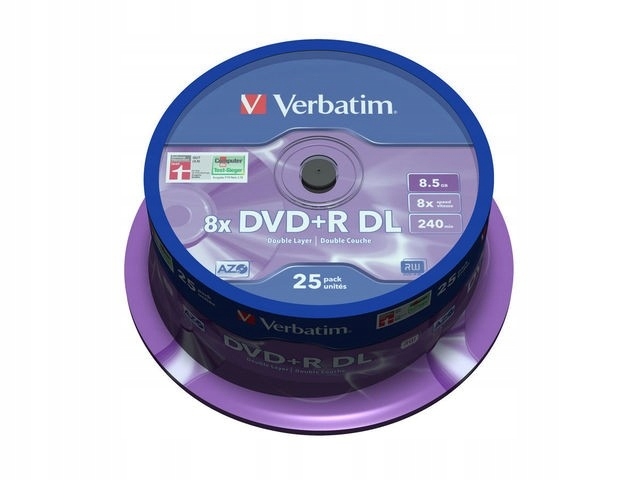 VERBATIM DVD+R 8x 8.5GB 25P CB Double Layer 43757